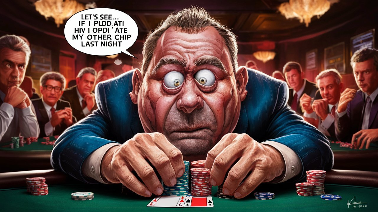 Funny picture of poker player making a decision in-game