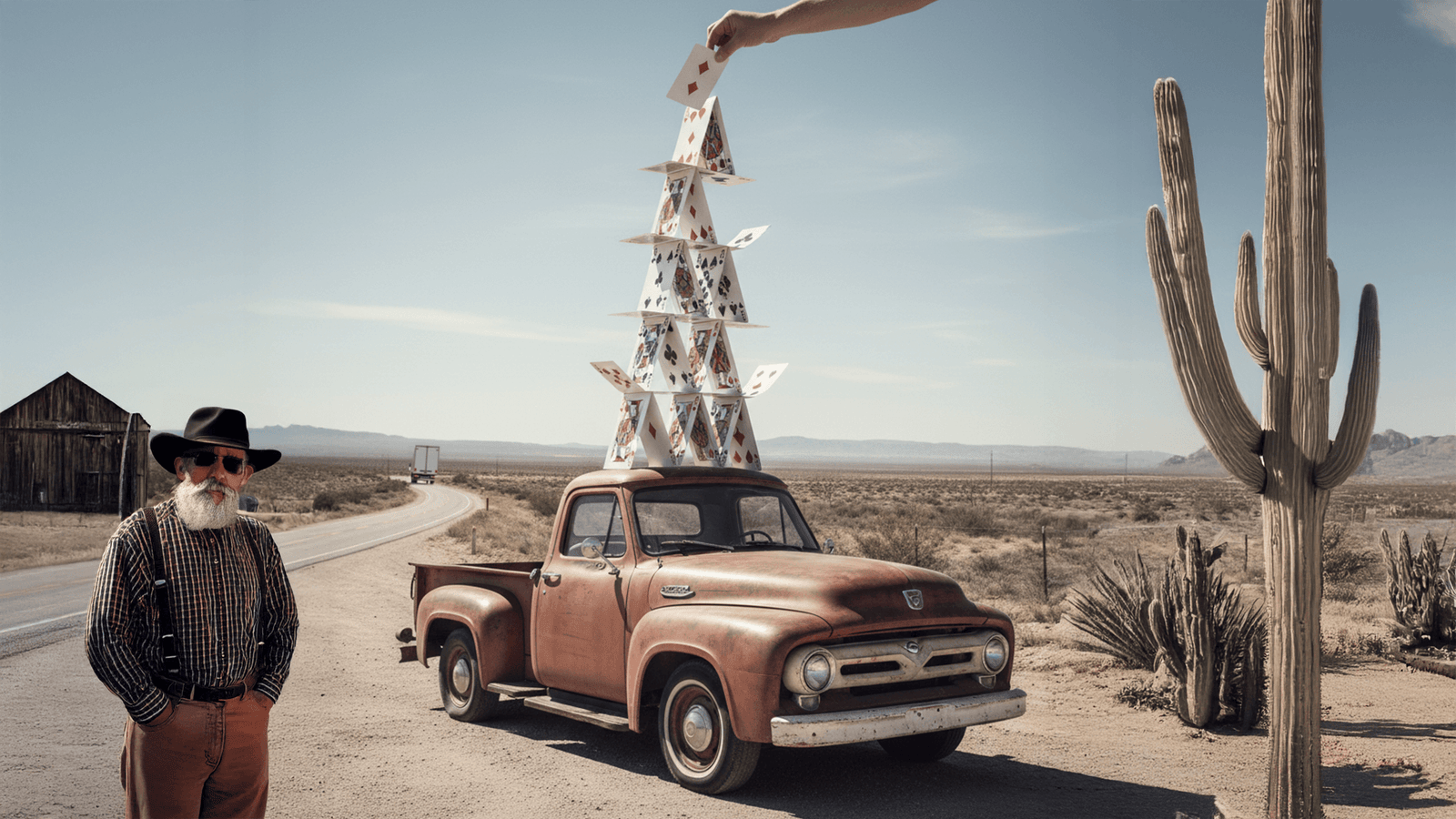 House of Cards on an old truck in the desert