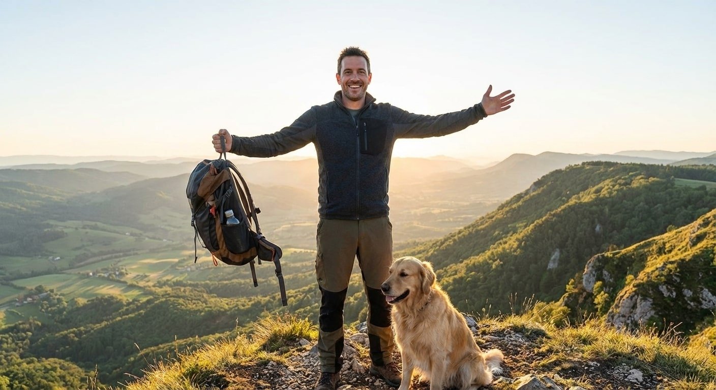 Mountain hiking poker player