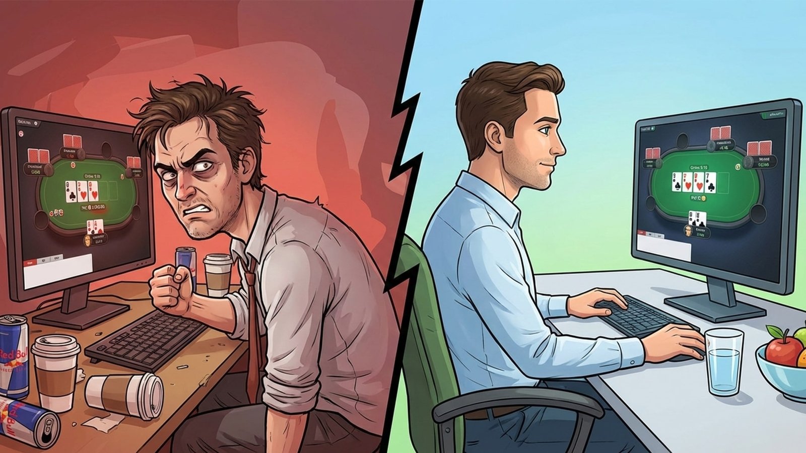 Well-slept versus tired poker player